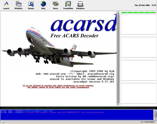 ACARSd GUI start screen, 2 March 2006