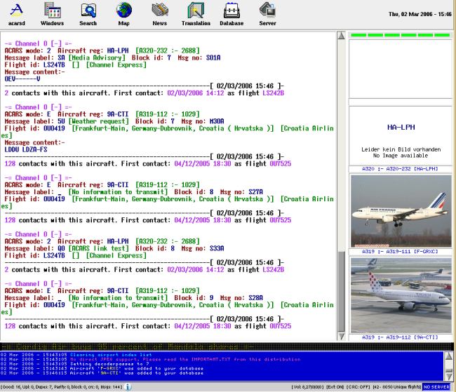 ACARSd GUI in March 2006