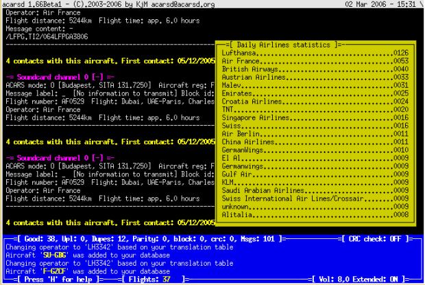 ACARSd Linux airline statistics