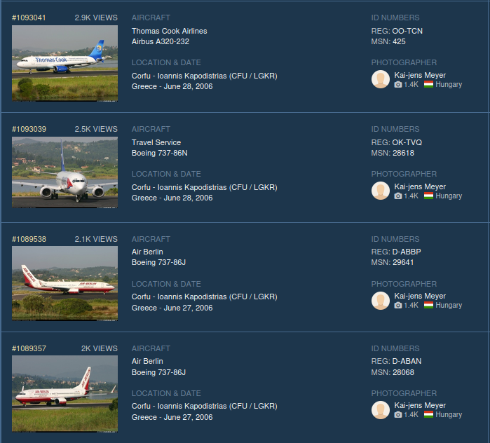 Selection of Kai-jens Meyer's aircraft photographs from Corfu in June 2006
